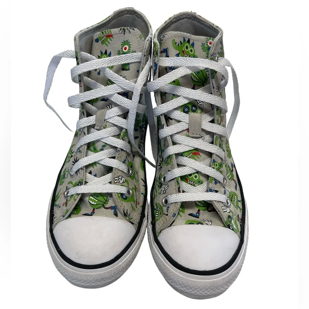Gray Converse High-Tops With Green Monsters - Size 2 - Picture 3 of 7